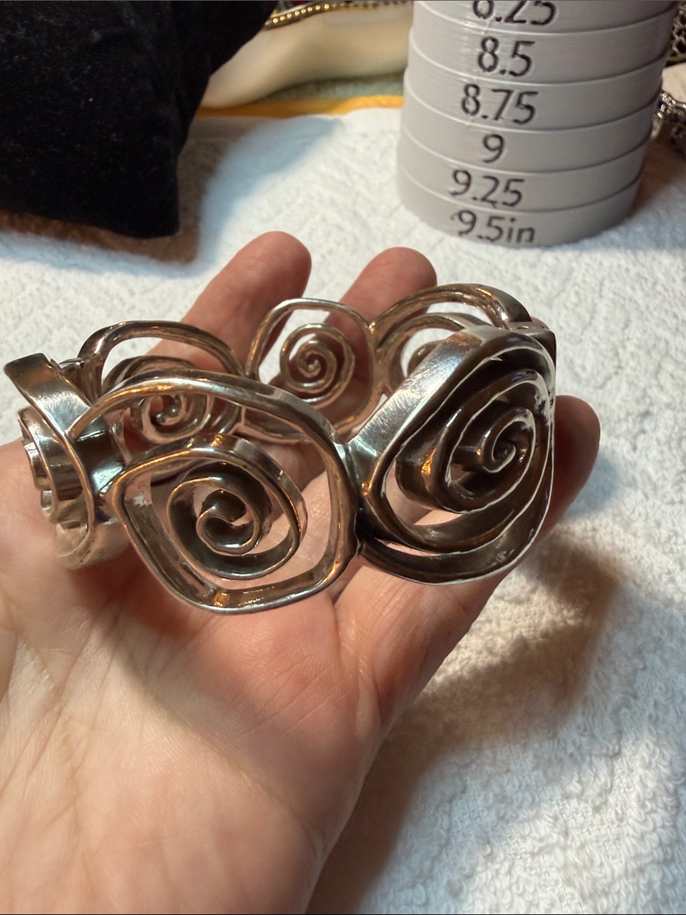 Silver Spiral Floral Statement Cuff Bracelet